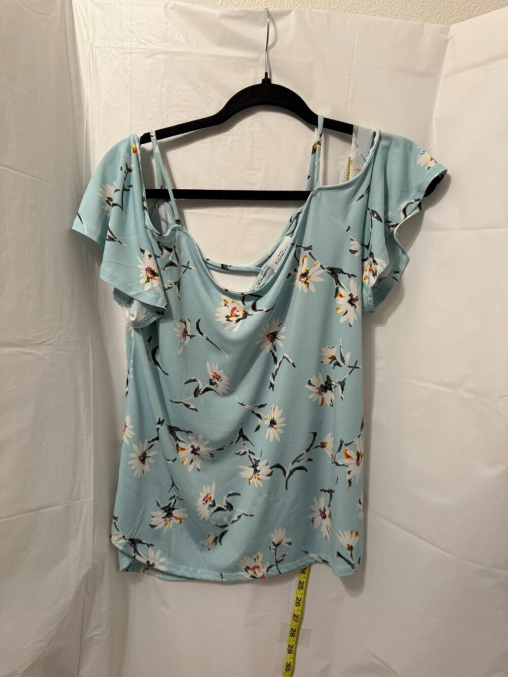 Kaileigh Light Blue Floral Cold Shoulder Top Medium